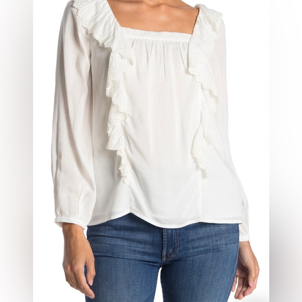 Paige Brylen Eyelet White Ruffle blouse XS